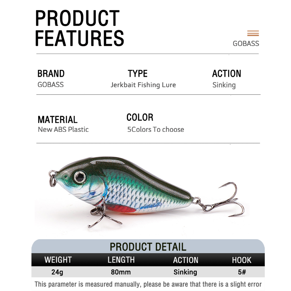 GOBASS Affondamento lento Jerk - Fishing Lure Jerkbait recensione e prezzo
